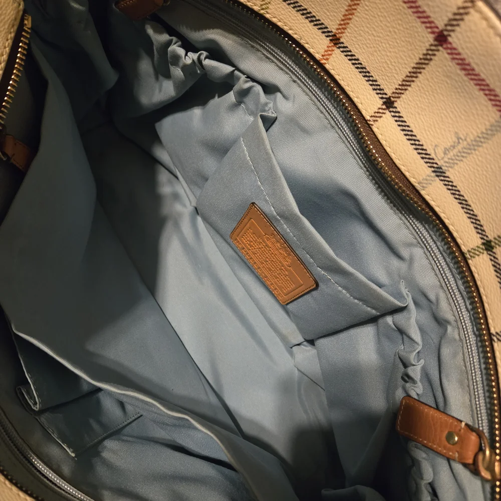 Coach Tatersall Diaper Bag - Blue and Tan
